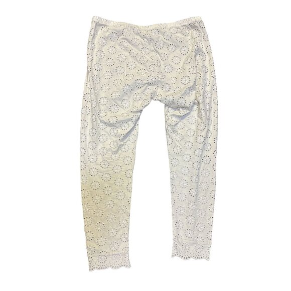 Johnny Was White Eyelet Embroidered Cotton Elastic Waist Pants Size L - Picture 2 of 7